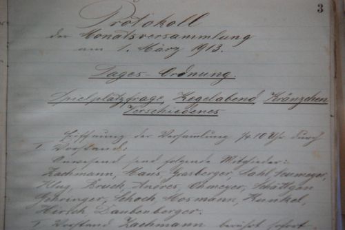 Protokoll zur Monatsversammlung 1. März 1913