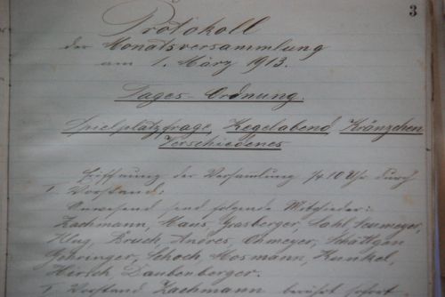 Protokoll zur Monatsversammlung 1. März 1913