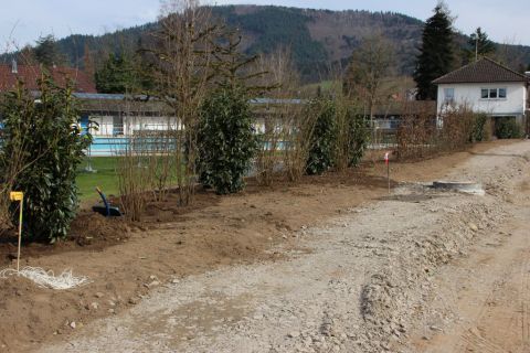 Die Abgrenzung zwischen Schwimmbad und Stadion ist bereits zu erkennen